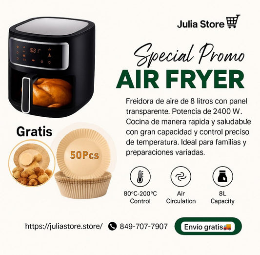 Freidora de Aire Silver 8L 2400W: Cocina Saludable y Deliciosa sin Complicaciones 🌟🍲